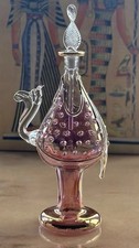 Vintage Egyptian Glass Perfume Bottle Hand Blown Hand Painted with Stopper