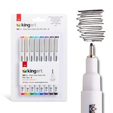 KINGART Inkline, Set of 8 Unique, Size 08 Fine Line Color Ink Pens