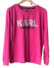 Karl Lagerfeld PARIS Women's Pink Logo Bling Sweatshirt Long Sleeve Size L
