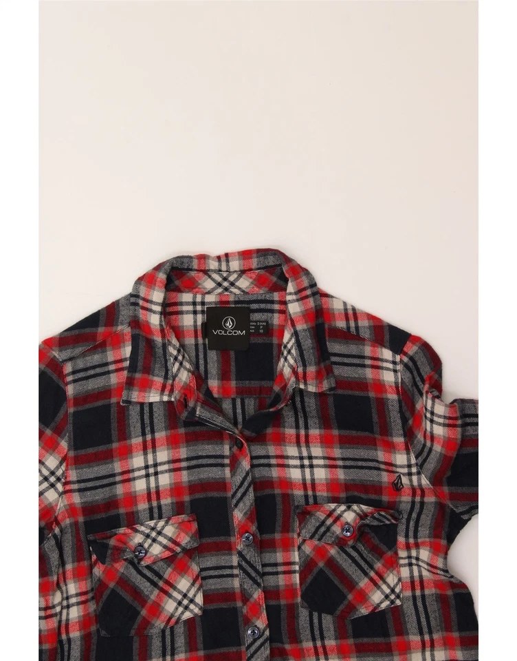 VOLCOM Womens Longline Flannel Shirt UK 10 Small Red Check Cotton FX06 - Image 4 of 4