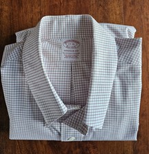 Brooks Brothers Dress Shirt Men 17 White Check Non-Iron Pocket Button Madison