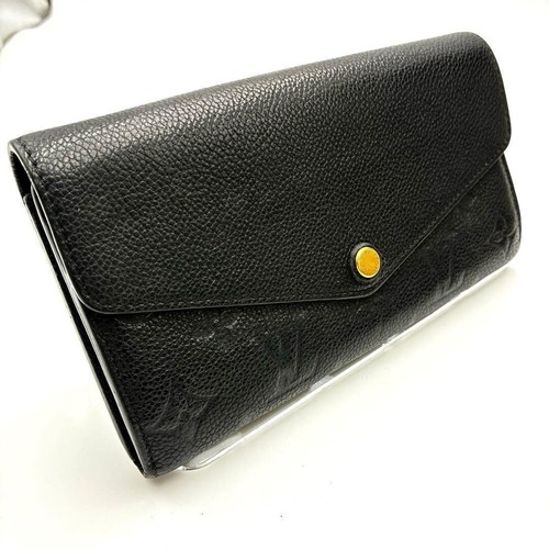 Louis Vuitton Monogram Empreinte M61182 Sarah Wallet Black Leather Snap Zipper