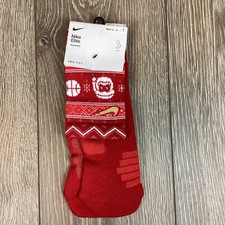 New Nike Elite Dri-Fit Christmas Basketball Socks Red Men s 12-15 Crew Fir