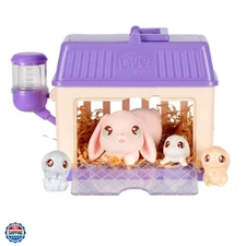 Bunny Mini Interactive Toy Set, Hutch Animal Playset with 3 Surprise Babies, ...