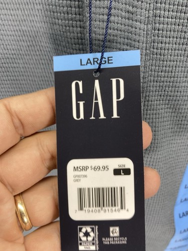 Gap Waffle Henley Hoodie Shirt Men Size Large Gray Long Sleeve Pullover NWT - Picture 5 of 13