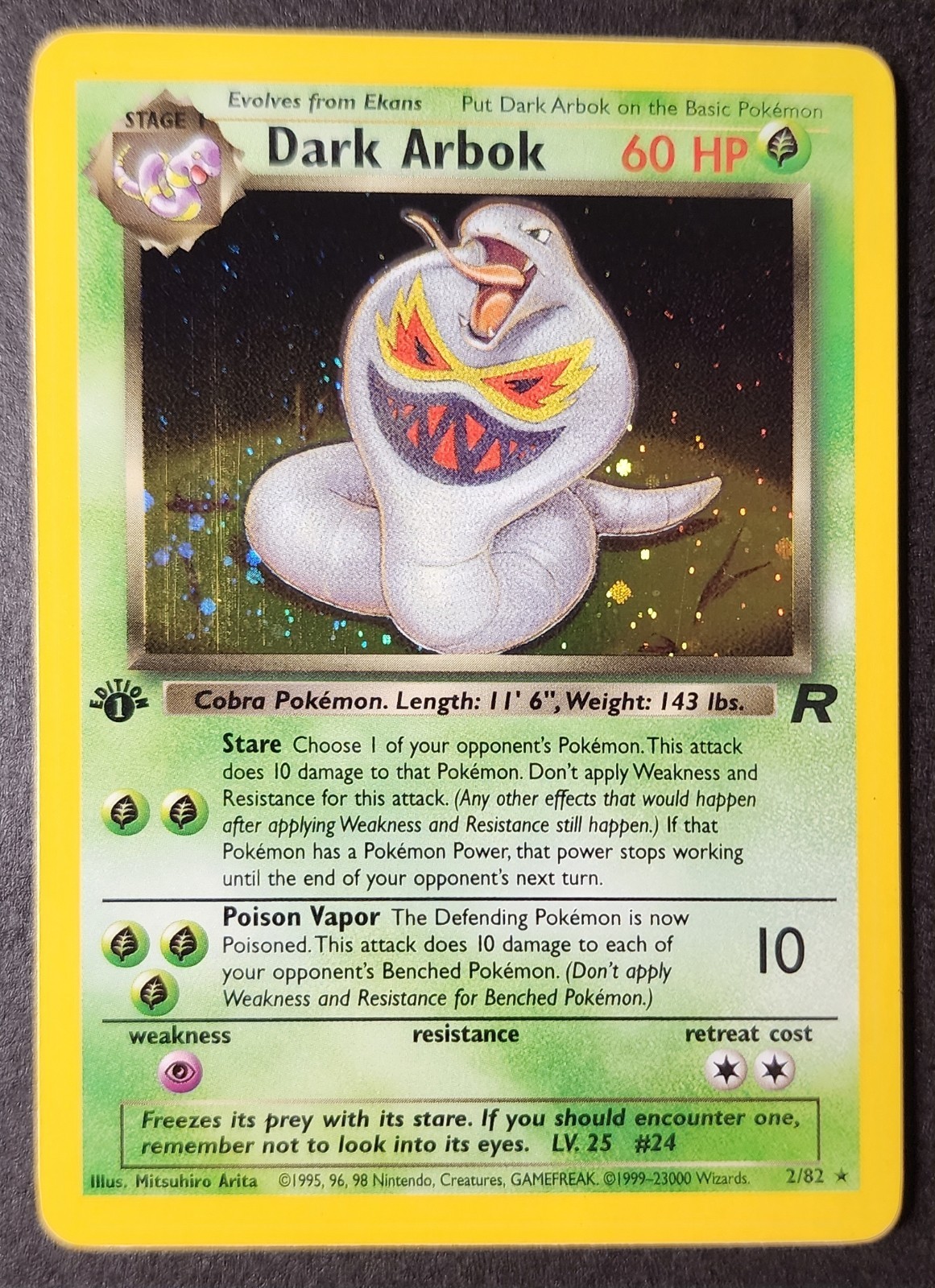 Pokemon Dark Arbok 1st Edition Holo WOTC 2000 Team Rocket 2/82 VLP/NM