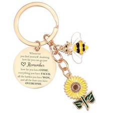 Inspirational Sunflower Bee Keychains Gifts - Gold Inspirational Quotes