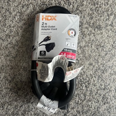  HDX Adaptor Cord Multiple Outlet Medium Duty Black 2FT x 14/3'' 1009 127 144