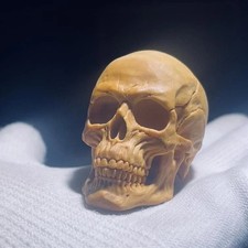 Boxwood Carved Skull Statue Hand Carving Wooden Art Sculpture Decor