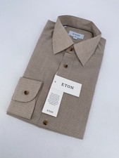 Eton Dress Shirt Mens L 16 - 41 Brown Check Slim Fit Formal Business Button Up