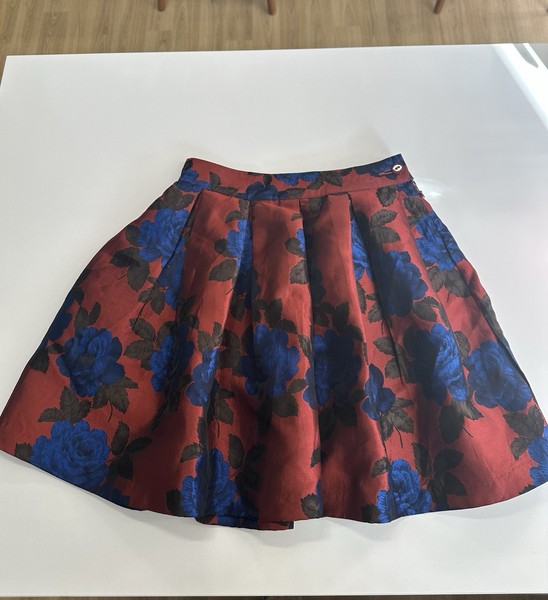 Princess Highway Blue Rose Red Floral Pleated Skirt Sz 8 High Waisted Satin Look