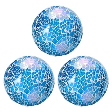 3Pcs Decorative Glass Balls 3.15 Inch Mosaic Glass Ball, Bright Blue