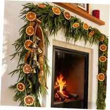 9FT Christmas Real Touch Norfolk Pine Garland with Bells WZD-Orange-Garland-9FT