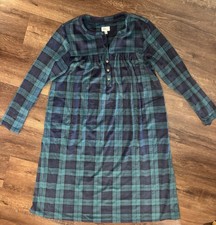 Aria Nightgown Women L Plaid Velvety Soft Fleece Pockets Long Blue Green Gown