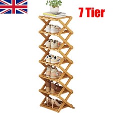 7 Tier Vertical Bamboo Folding Shoe Rack Storage Organizer Stand Corner Shelf