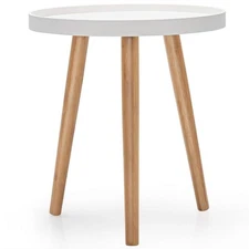 16 In. Round White End Side Table With Bamboo Legs-M67-8HW445