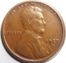 1927 S Lincoln Wheat Cent Fine Condition Circulated Copper Penny 99 Years Old