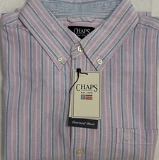New Chaps Men's Casual Short Sleeve Shirt Lavender Mist Stripe Size XL $19.99