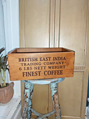 HANDGEMACHTE KAFFEEKISTE VINTAGE STIL MASSIVHOLZ OSTINDIEN
