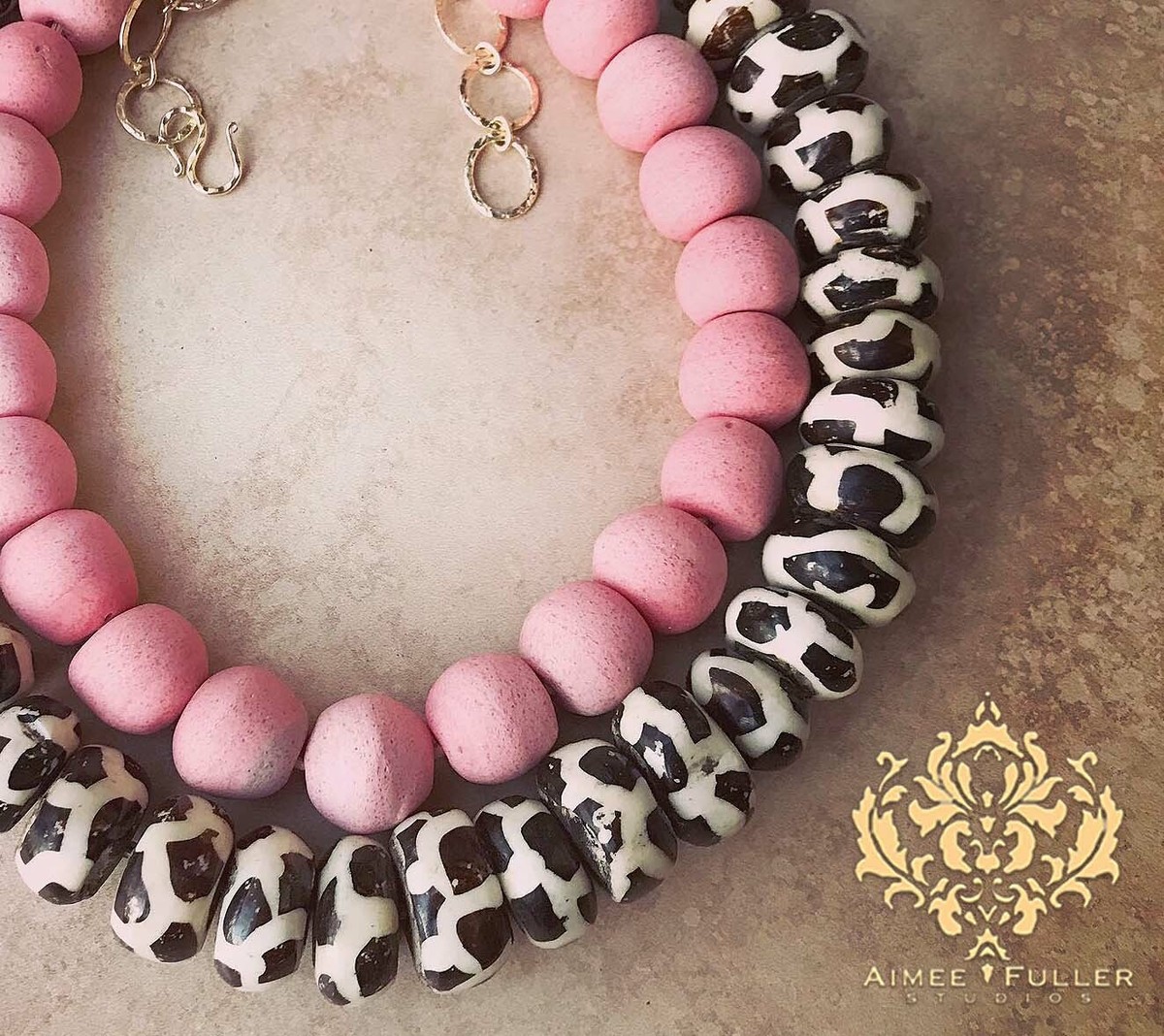 Pink Giraffe Black White Tribal Bone Statement Necklace Beads African  Jewelry