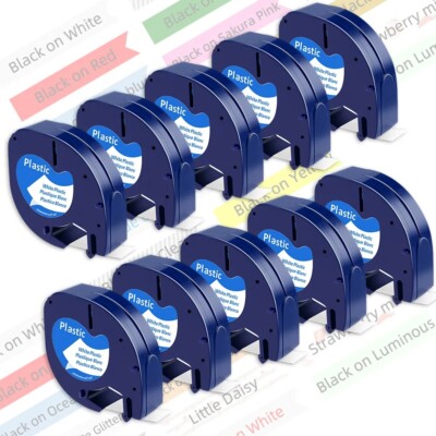 10x komp.91221 DYMO LetraTag LT-100H XR 12mm schwarz auf weiß Plastic Label Tape