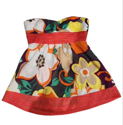 Papya Multicolor Seveless Strapless Floral Print Top Womens Juniors Medium - Picture 4 of 7