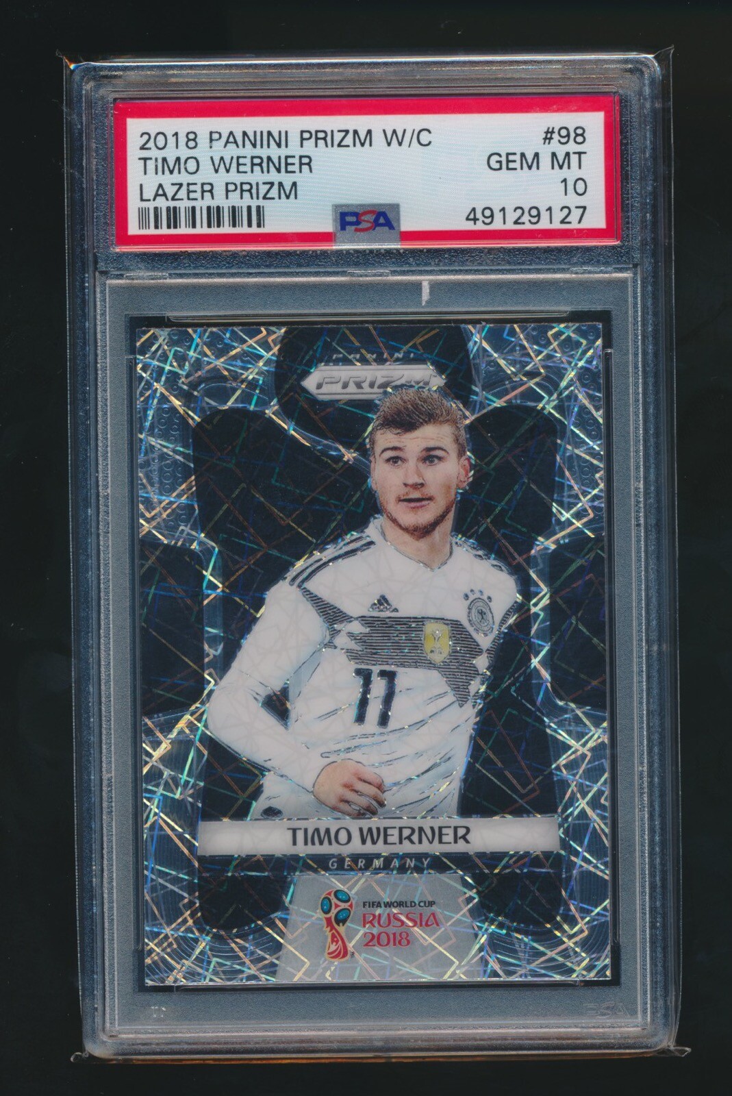 TIMO WERNER 2018 PANINI PRIZM W/C LAZER PRIZM PSA 10 GEM MINT