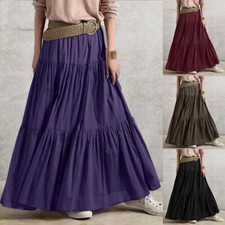 Maxirock Elastische Taille A-Linie A-Linien-Kleid Faltenrock Vintage Lässig ▽
