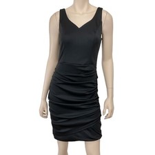 Grace Karin Dress Women Medium Black Sleeveless Bodycon Satin Ruched NWT