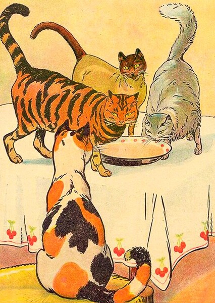 Ruby Tuesday Cats  - Art Blank Greeting / Birthday Card -  Vintage Madam Treacle