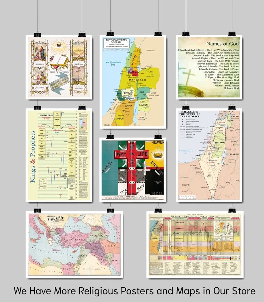 Mapa ilustrado 1963 - 12 tribus de Israel - Cartel de símbolos de Tierra Santa de Oriente Medio Foto 4 de 4