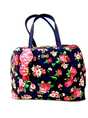 FEILER Floral Nylon Medium Satchel Tote Handbag Purse Top zip