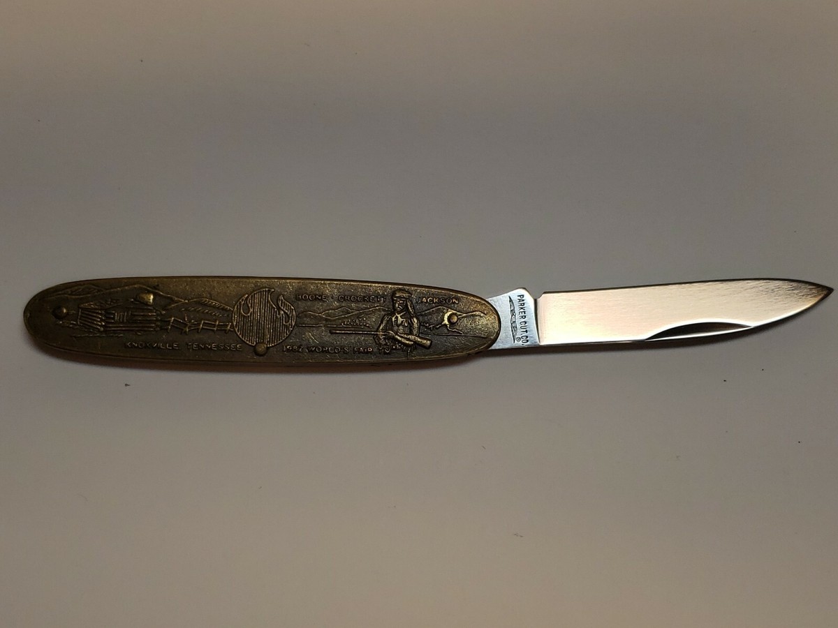 PARKER CUT CO KNIFE MADE IN JAPAN 1982 TENNESSEE WORLDS FAIR BRASS