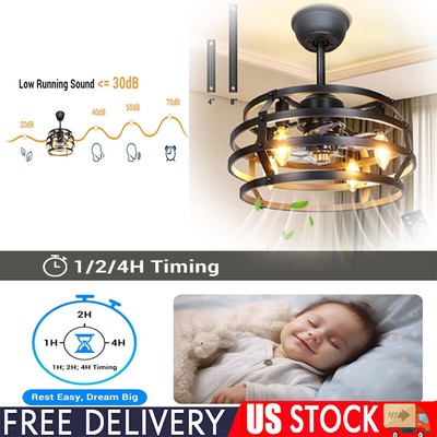 Metal  Caged Ceiling Fan with Lights Remote Control 4 LED Bulbs US