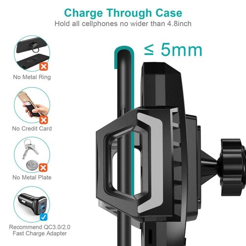 Car Dock 10W Fast Wireless Charger Windshield Dashboard Car Mount - Black T521 - Picture 2 of 6