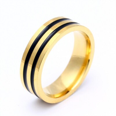 6mm Black Enamel Gold Plating Band Man Women's Stainless Steel