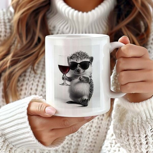 Hedgehog With Red Wine - Cute Funny Kitchen Animals Sunglasses - Mug - Picture 2 of 4