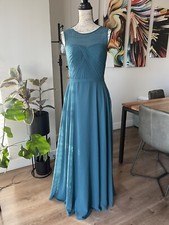 Azazie Teal Dress Size A6 Floor Length Chiffon Pleated