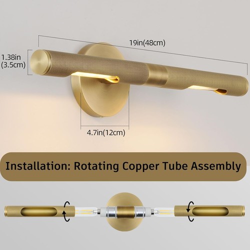 Gold Bathroom Wall Sconces 24" Rotatable 360° Brass Sconces Wall Lighting, - Picture 2 of 6