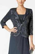 NEW NWT Alex Evenings  Women's Tea Length Mockneck Sequin Jacket Sz 8