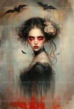 VAMPIRE ART PRINT, Witch Gothic Poster, Woman Wall Decor Horror, Vampiric E835