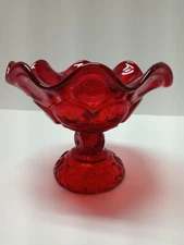 L.E. Smith Moon and Stars Ruby Red Candy Compote Open Scalloped