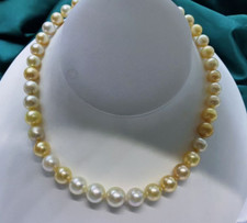 8mm-12.5mm South Sea Golden Pearl Beaded Necklace Bright Sunny Gold High Luster