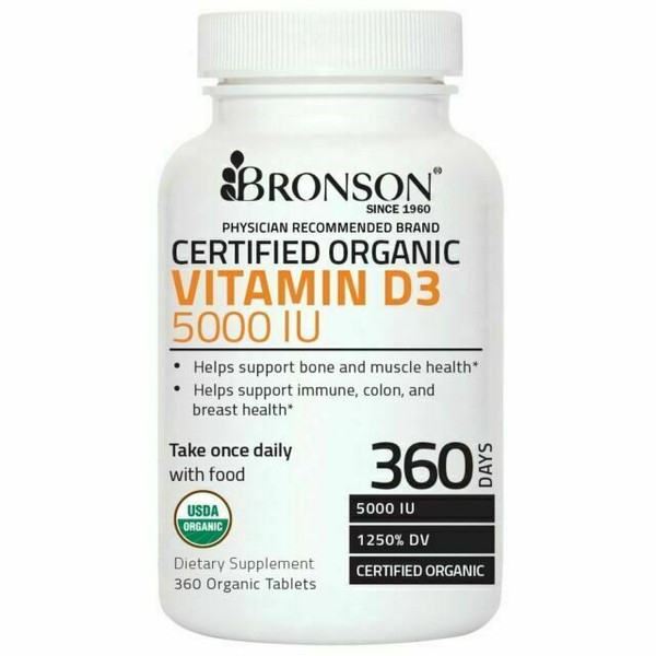 Bronson Vitamin D3 USDA Certified Organic 5,000 IU 360 Tablets