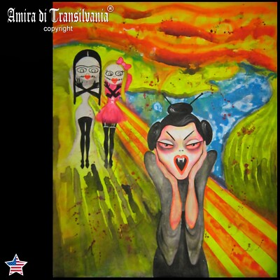 pop art contemporary painting cartoon vampire famous celebrities by munch scream
