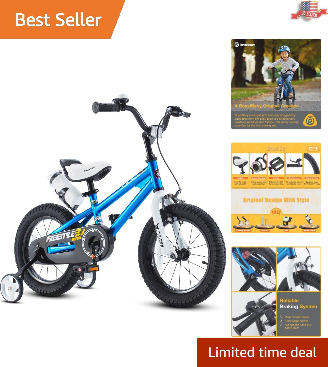 Water Bottle Holder 14 Inch Kids Bike - Confidence-Boosting Training Wheels