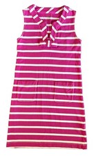 248 Kate Spade Tropez Dress Pink White Stripes Knit Bow V-neck BARBIE Size S