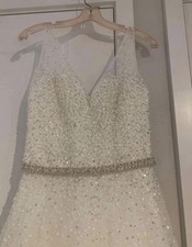 Mori Lee by Madeline Gardner Ivory Beaded V Neck Ball Gown Wedding Dress 10