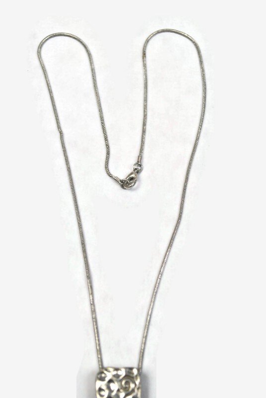 Silver Tone Chain Bar Necklace Rectangular Pendan… - image 9