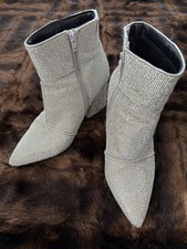 Woman Sparky Crystal Rhinestone Sliver Booties Boots Shoes Size 9